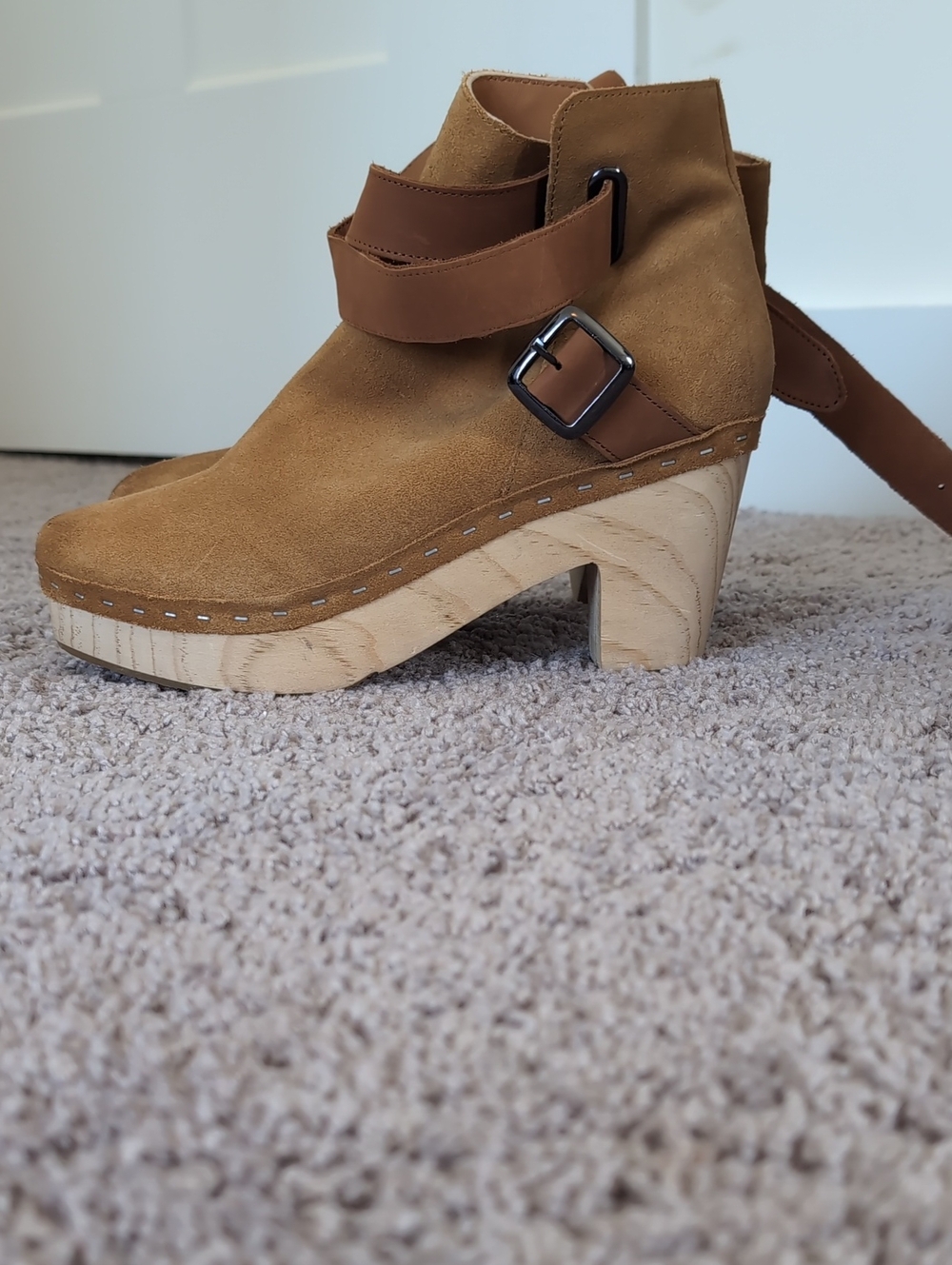 Free People Tan Suede Buckle Clog Boot
